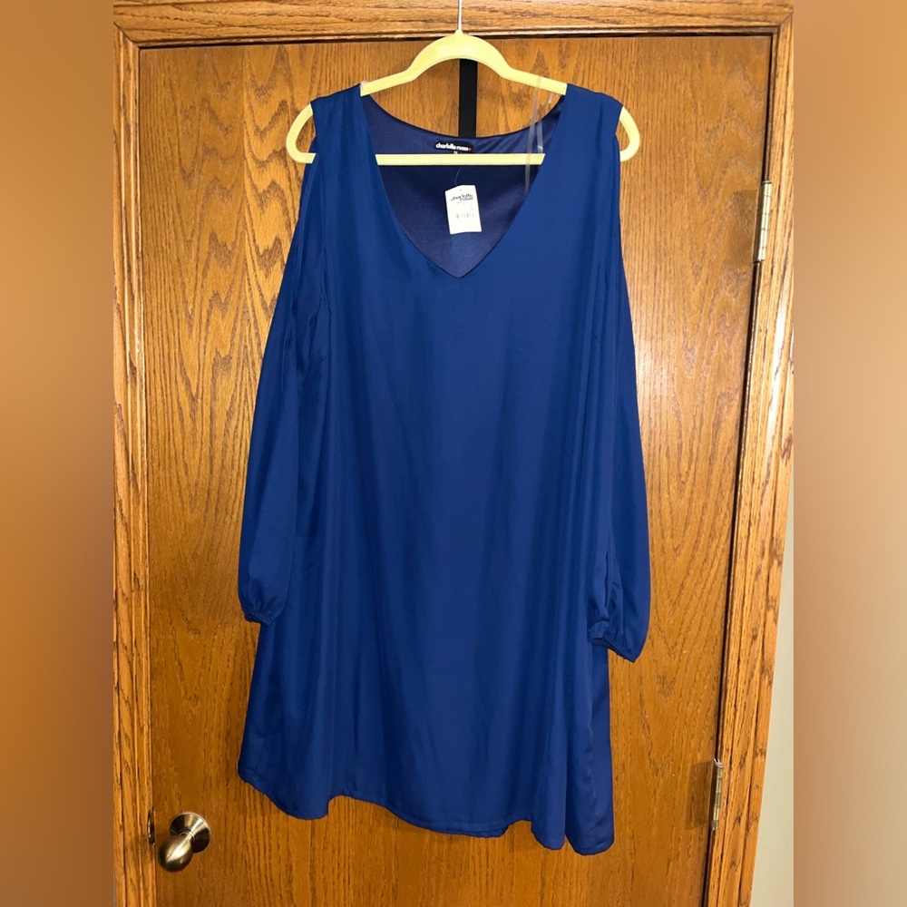 Charlotte Russe Navy 1X swing dress with cold shoulders. Brand new with tags.